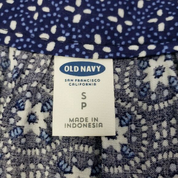 Old Navy Womens Tank Top Sz Small Printed Sleeveless Tile Blue V Tie Neck Rayon - Picture 6 of 9